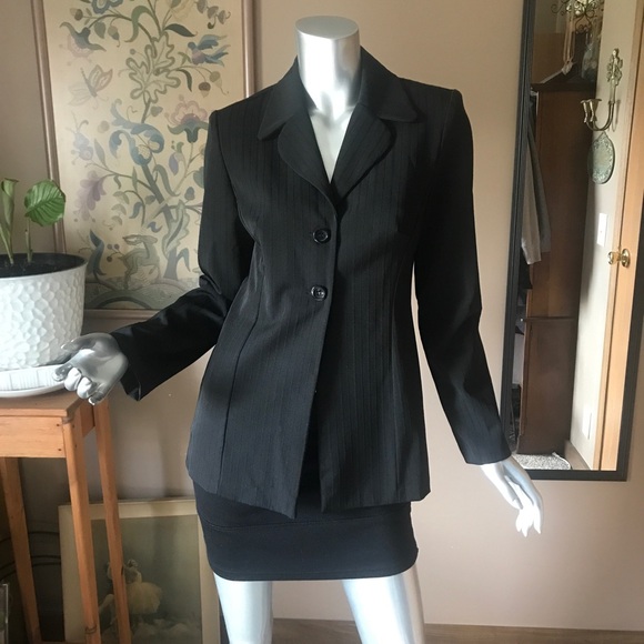 Vintage Y2K Black Pinstripe Blazer Jacket 2 Button Front Size 6 - Picture 7 of 13